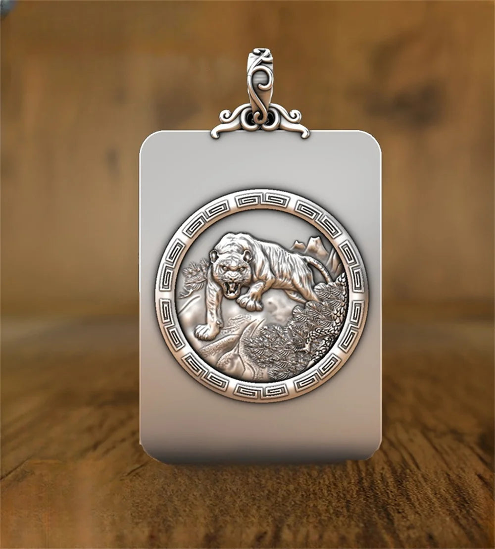 BOCAI S999 Sterling Silver Charms Pendants for Women Men New Fashion Solid Zodiac Tiger Square Punk Jewelry Amulet Wholesale