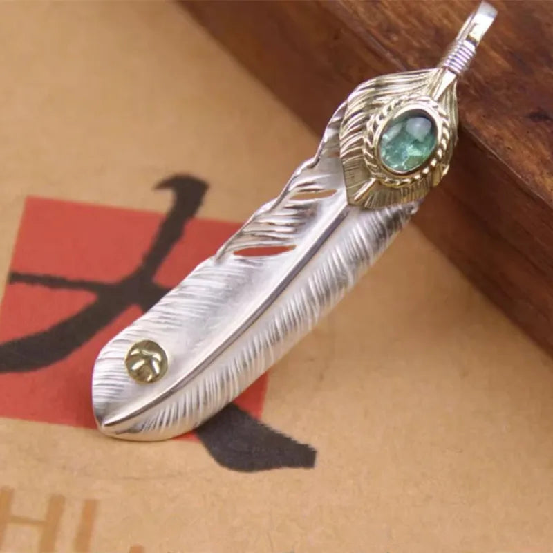 Pendant 100% Sterling Silver 925 Natural Topaz Feather Luxury Jewellery Woman Man 2025 New In Trend Vintage Necklace Pendant P2