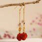 Red Agate Silver Plated Small Flower Good Luck Longevity Lock Agate Earrings Vintage Style for Cheongsam Hanfu Retro Aesthetic