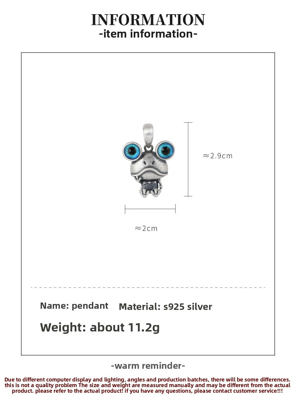S925 Silver Charm Pendant Retro Personality Cute Big Eyes Frog Pendant Women's Fashion Creative Jewelry