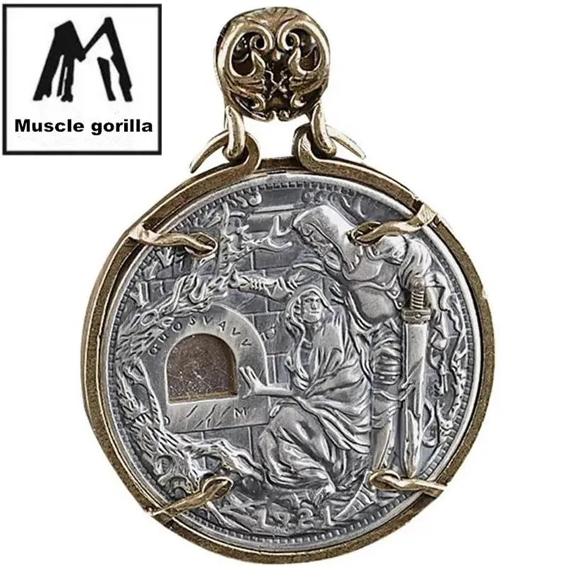 Necklace Pendant 925 Sterling Silver Holy Grail Wandering Coin Knight Sword Drawing Mechanism Women Man Luxury Jewelry 2025 P46
