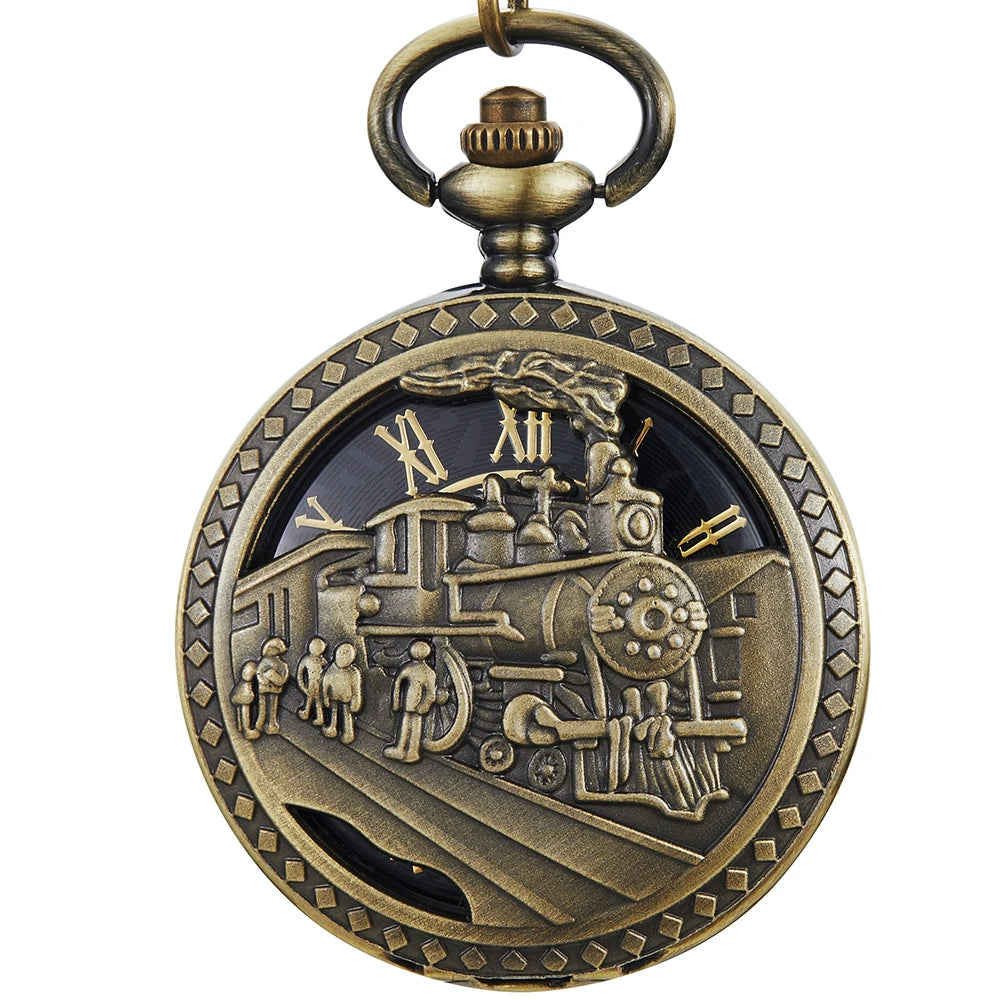 Mechanical Pocket Watch Luxury Antique Skeleton Men Steampunk Mechanical Fob Watches Clock Pendant Hand-winding Relogio De Bolso