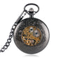 Men's Black Flower Green Dots Decor Mechanical Hand Winding Pocket Watch 30 cm Fob Chain Pendant Timepiece Antique Stylish Gift