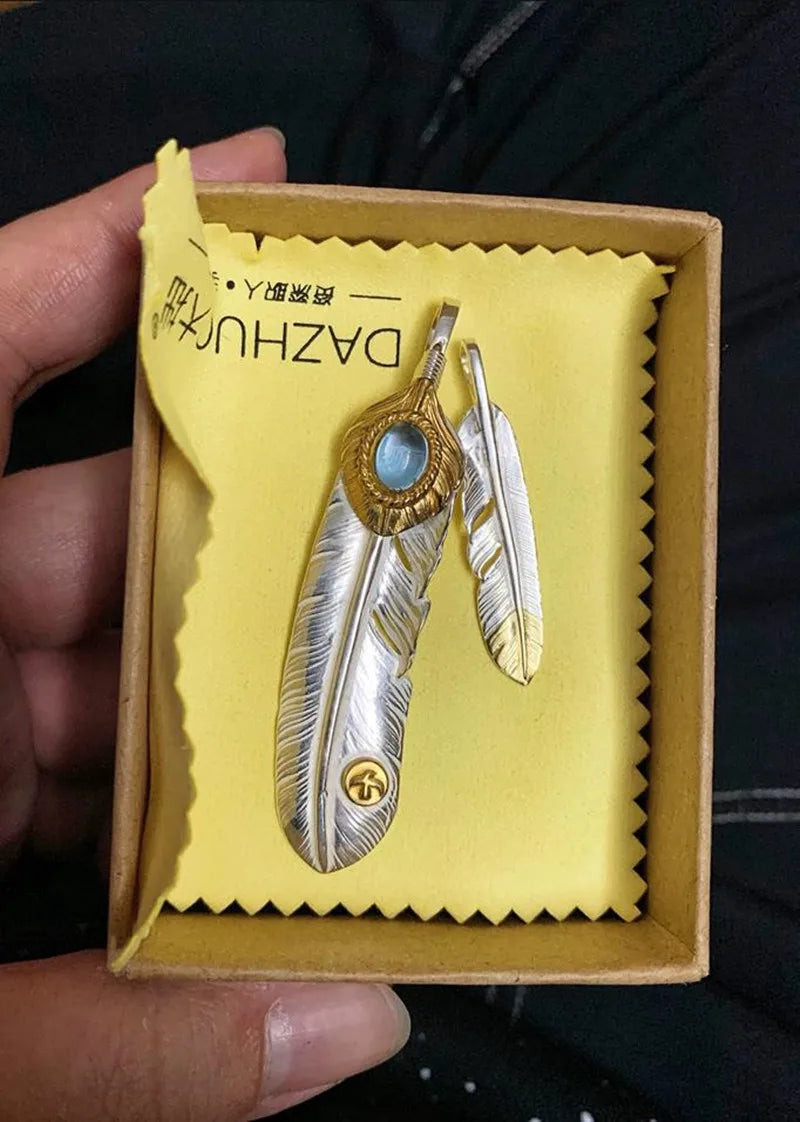 Pendant 100% Sterling Silver 925 Natural Topaz Feather Luxury Jewellery Woman Man 2025 New In Trend Vintage Necklace Pendant P2