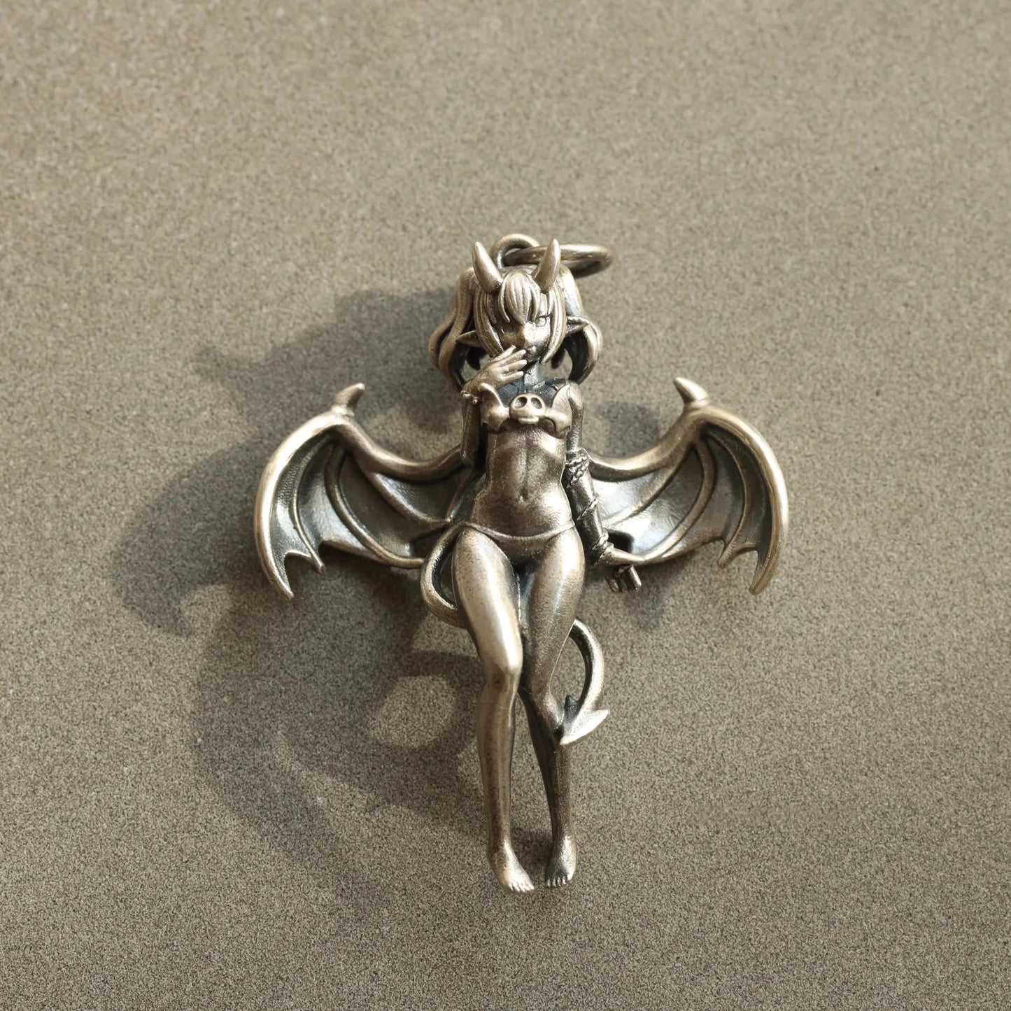 BOCAI Original S925 Silver Charm Demon Lulum Angel Pendant for Men and Women Retro Silver Decoration Devil Wing Pendant