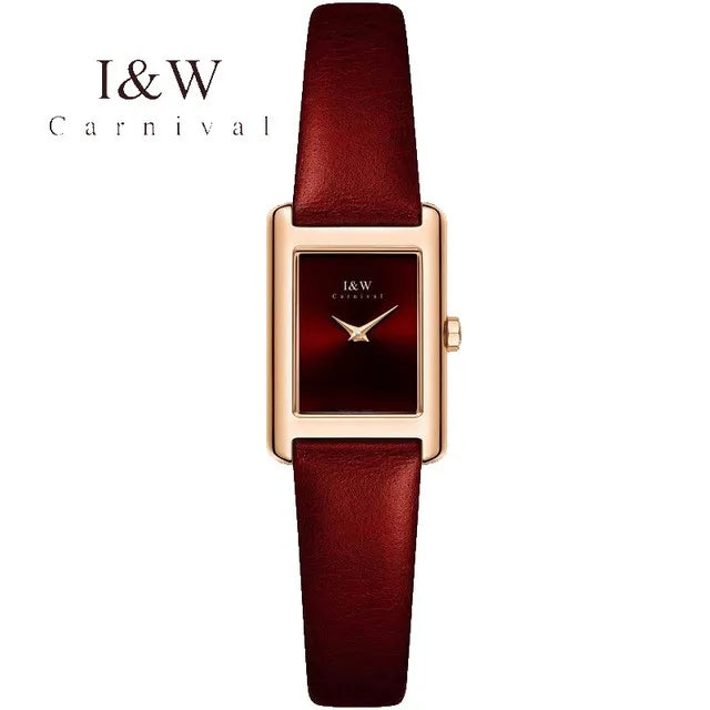 CARNIVAL Fashion Watch for Women Brand Luxury Ladies Square Leather Girls Quartz Wristwatches Waterproof Womens 2025 Reloj Mujer