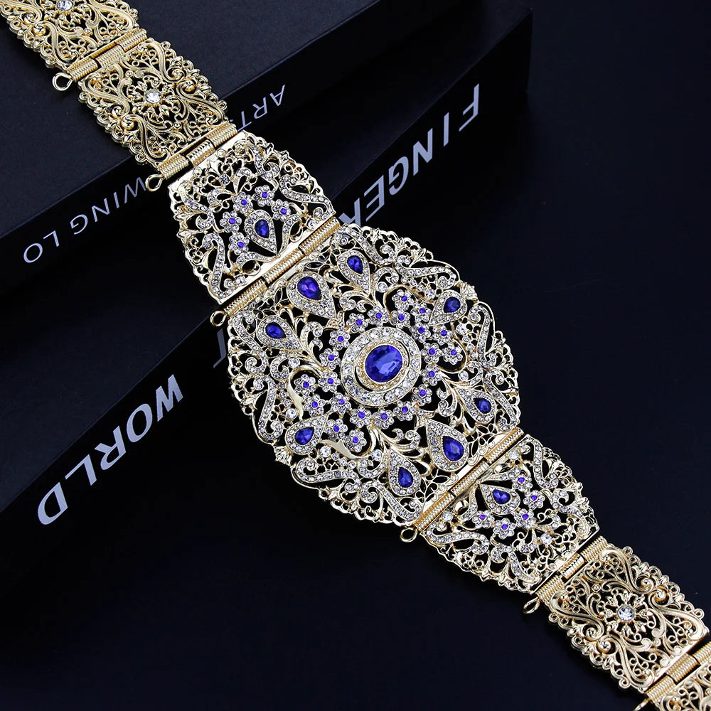 Neovisson Algeria High Quality 18K Gold Color Belt For Women Wedding Dress Waist Belt Chain Full Crystal Ladies Favorite Gift