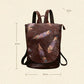 MOTAORA Luxury Genuine Leather Backpack for Women Vintage Embossed Cowhide Shoulder Bag Feather Design Leisure Purse Ladies