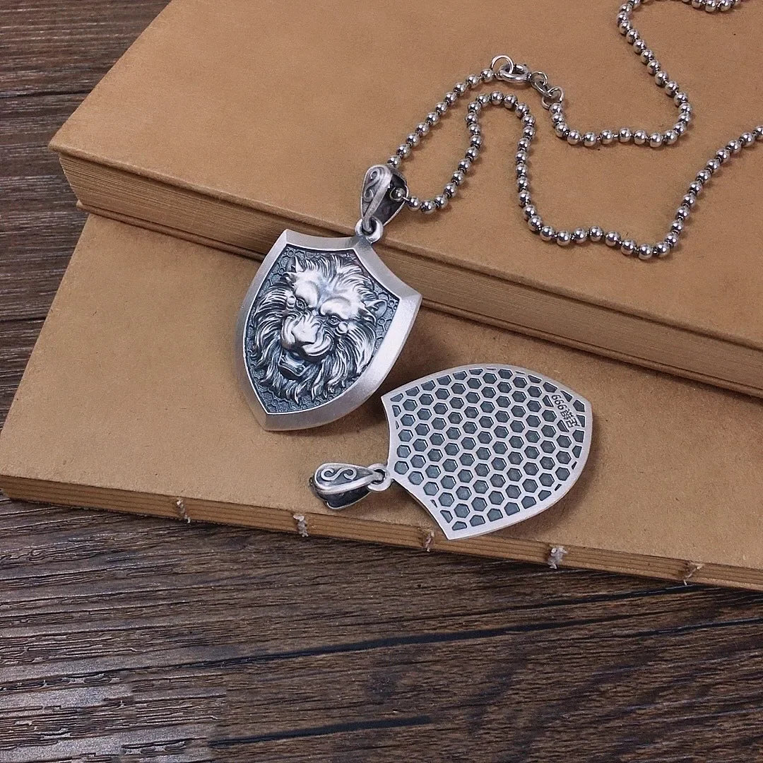 New S999 Sterling Silver Personality Retro Domineering Hip-hop Lion Tiger Head Eagle Faucet Shield Pendant Man.
