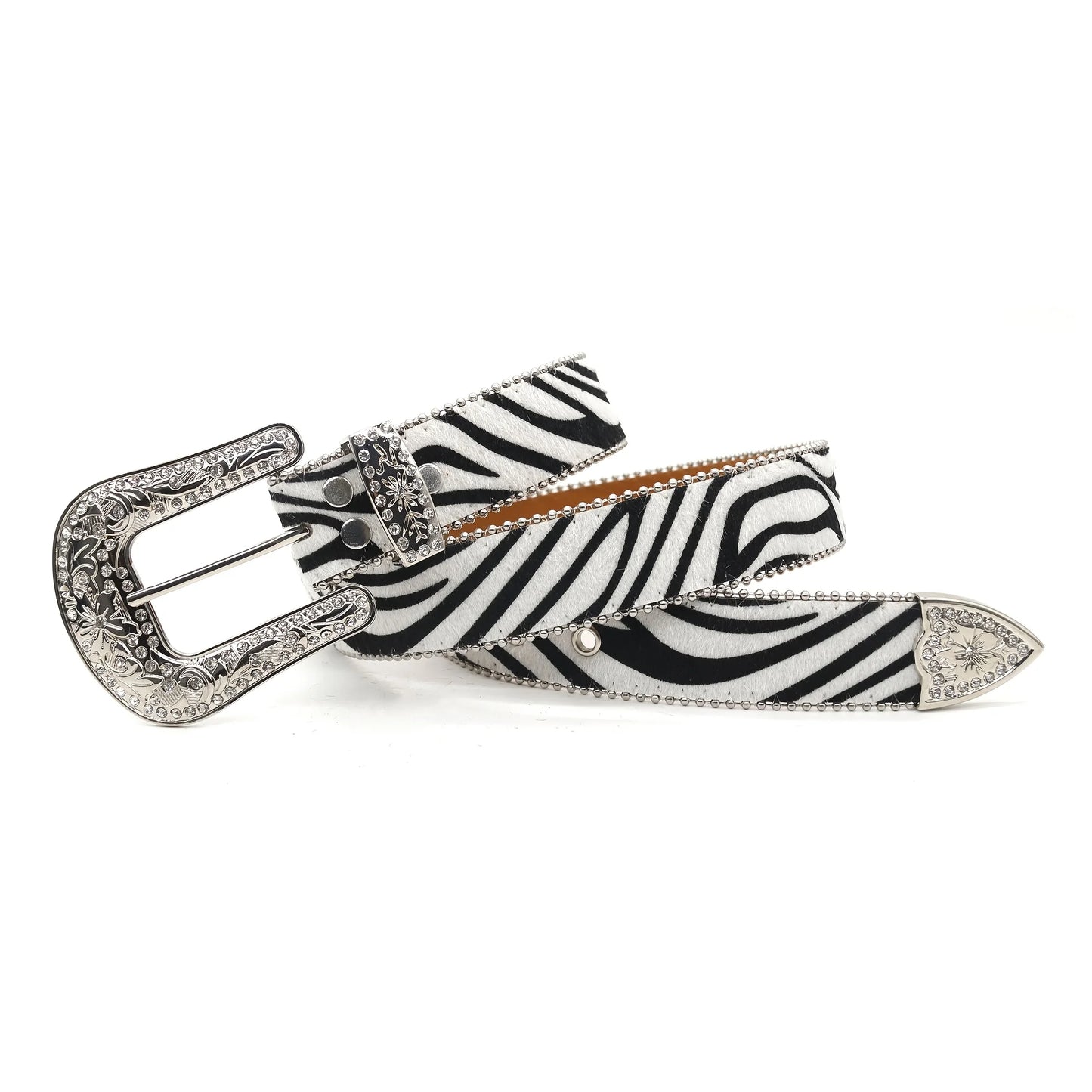 Unisex New Arrival Punk Style Leopard Zebra Print Rhinestone Belt With Alloy Buckle Y2K Belt For Men Women Faux Leather