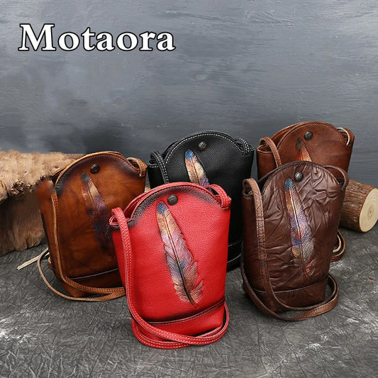 MOTAORA Small Vintage Women Crossbody Bags For Ladies Shoulder Bag Cow Leather Retro Mini Woman Luxury Designer Bucket Phone Bag