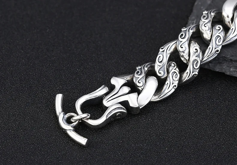 s925 sterling silver ornament retro personality all match trendy fashion Thai silver domineering lion's head bracelet for men