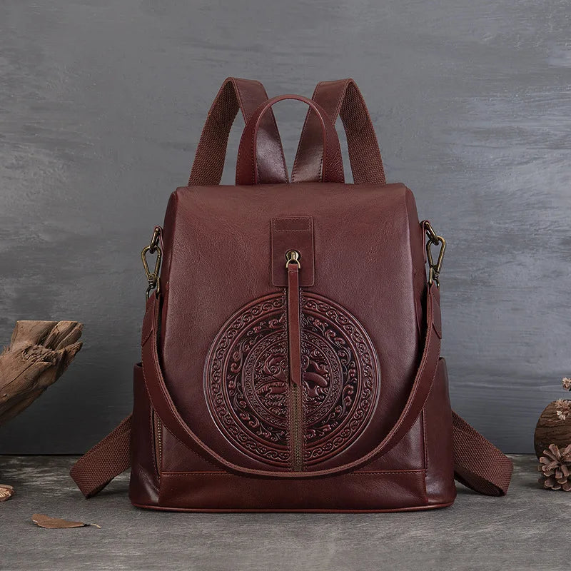 MOTAORA New Handmade Cowhide Backpack For Women's Large Capacity Genuine Leather Handbag Retro Travel Shoulder Bag Schoolbag