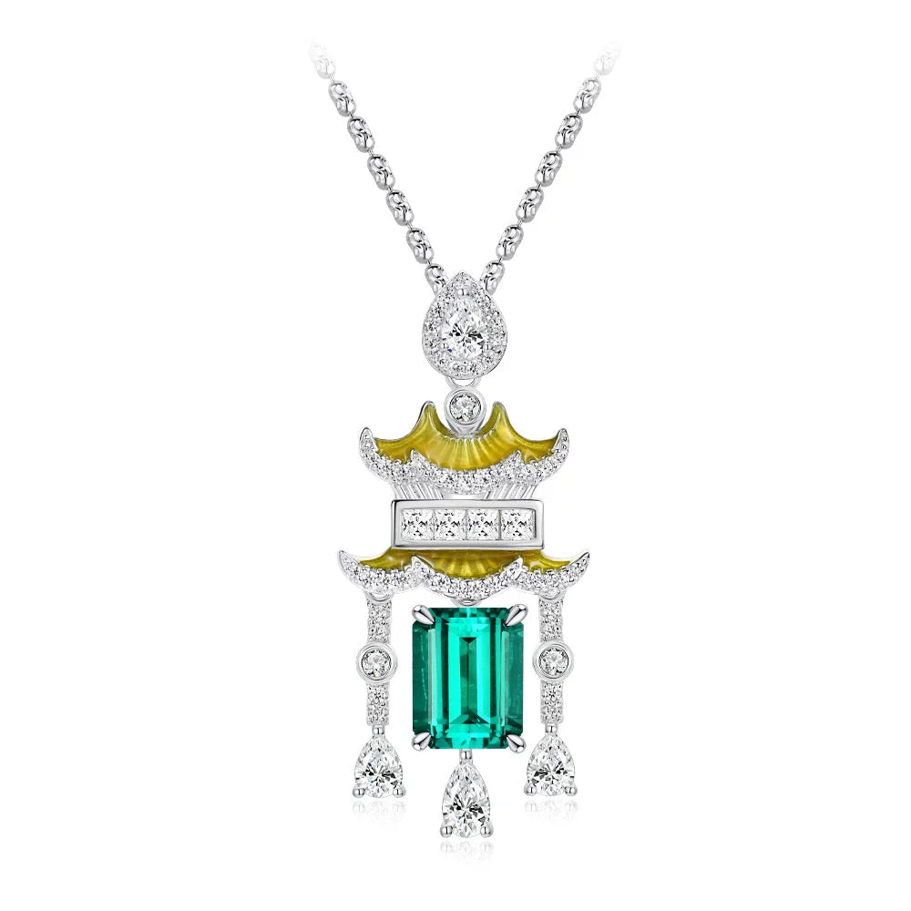 WUIHA Vintage 925 Sterling Silver 7 * 9 MM Lab Sapphire Emerald Ruby High Carbon Diamonds Gemstone Pendant Necklace Fine Jewelry