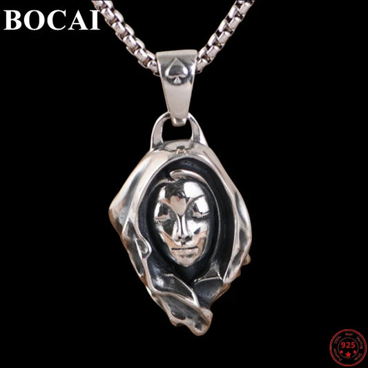 Genuine BOCAI S925 Sterling Silver Pendants for Women Men New Fashion Relief Rose Goddess Punk Vintage Jewelry Wholesale