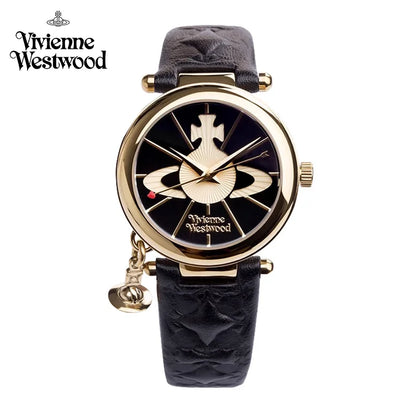 Vivienne Westwood Saturn Pendant Fashionable Exquisite Black Leather Strap Ladies' Watch