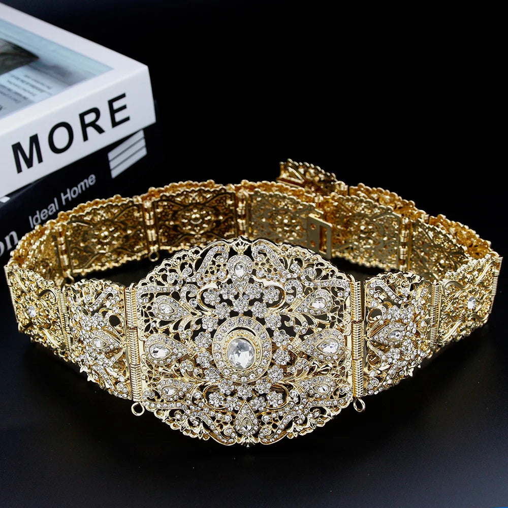 Neovisson Algeria High Quality 18K Gold Color Belt For Women Wedding Dress Waist Belt Chain Full Crystal Ladies Favorite Gift