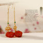 Red Agate Silver Plated Small Flower Good Luck Longevity Lock Agate Earrings Vintage Style for Cheongsam Hanfu Retro Aesthetic