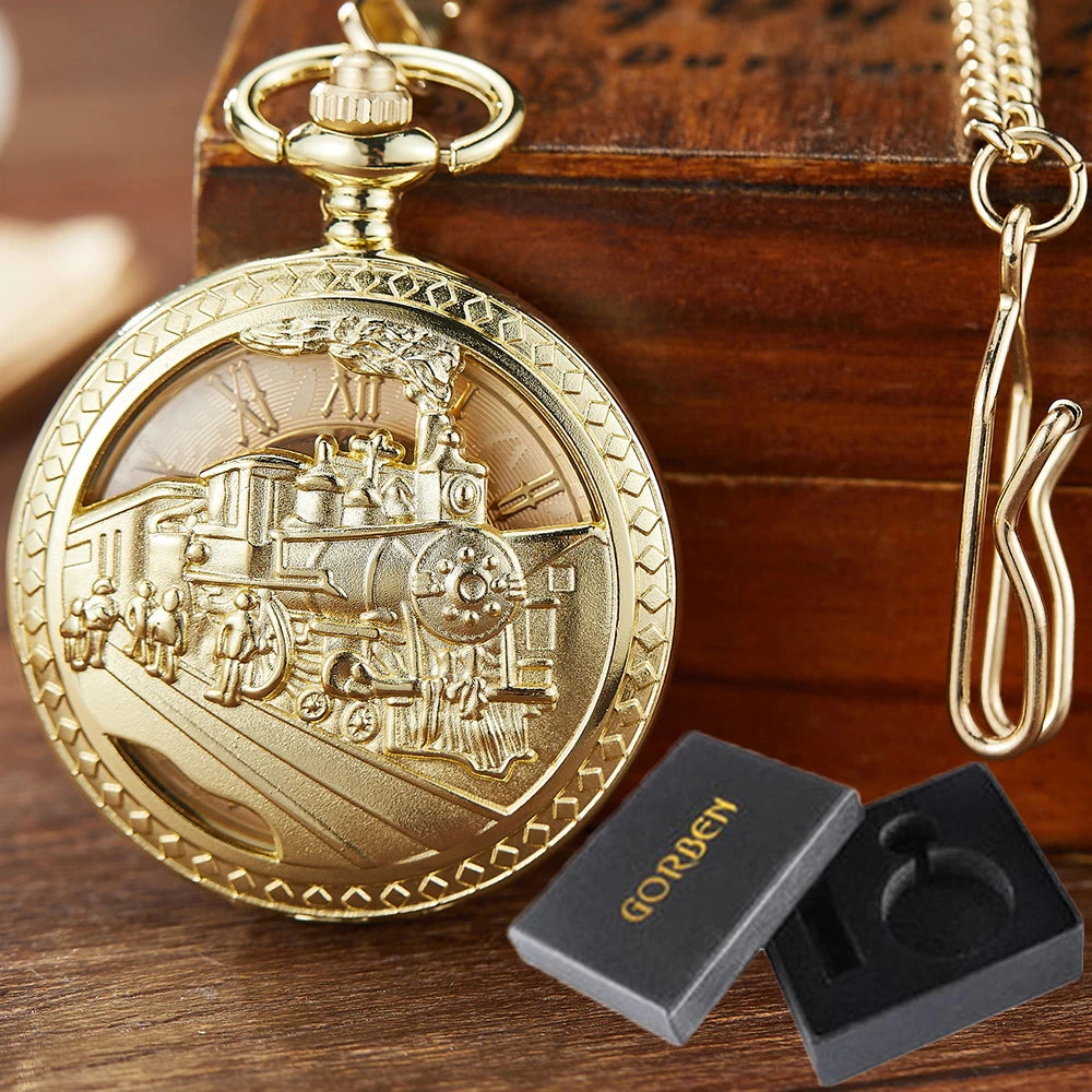 Mechanical Pocket Watch Luxury Antique Skeleton Men Steampunk Mechanical Fob Watches Clock Pendant Hand-winding Relogio De Bolso