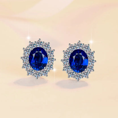 New blue sapphire earrings s925 pure silver sunflower ear jewelry set vintage high-end jewelry moissanite wedding jewelry
