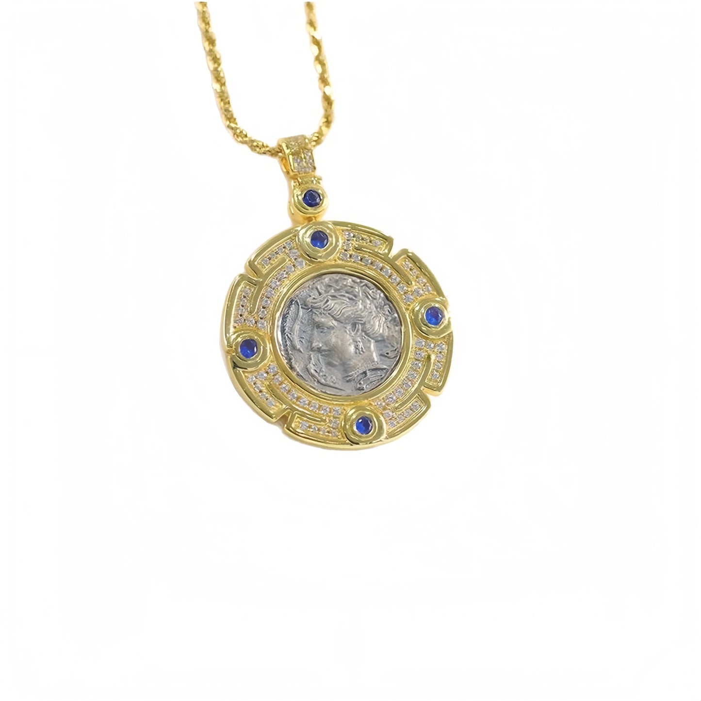 Mushan Luxury Brand S925 Silver Ancient Greek Goddess Relief Round Pendant Double Sided Ancient Coin Necklace