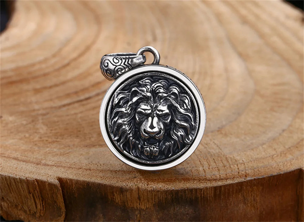 Genuine S925 Sterling Silver Charm Pendants for Women Men New Fashion Relief Lion Head Rotatable Vintage Punk Jewelry Wholesale