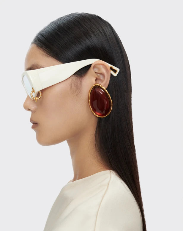 European and American retro geometric elliptical design earrings - red, silver and green resin earrings