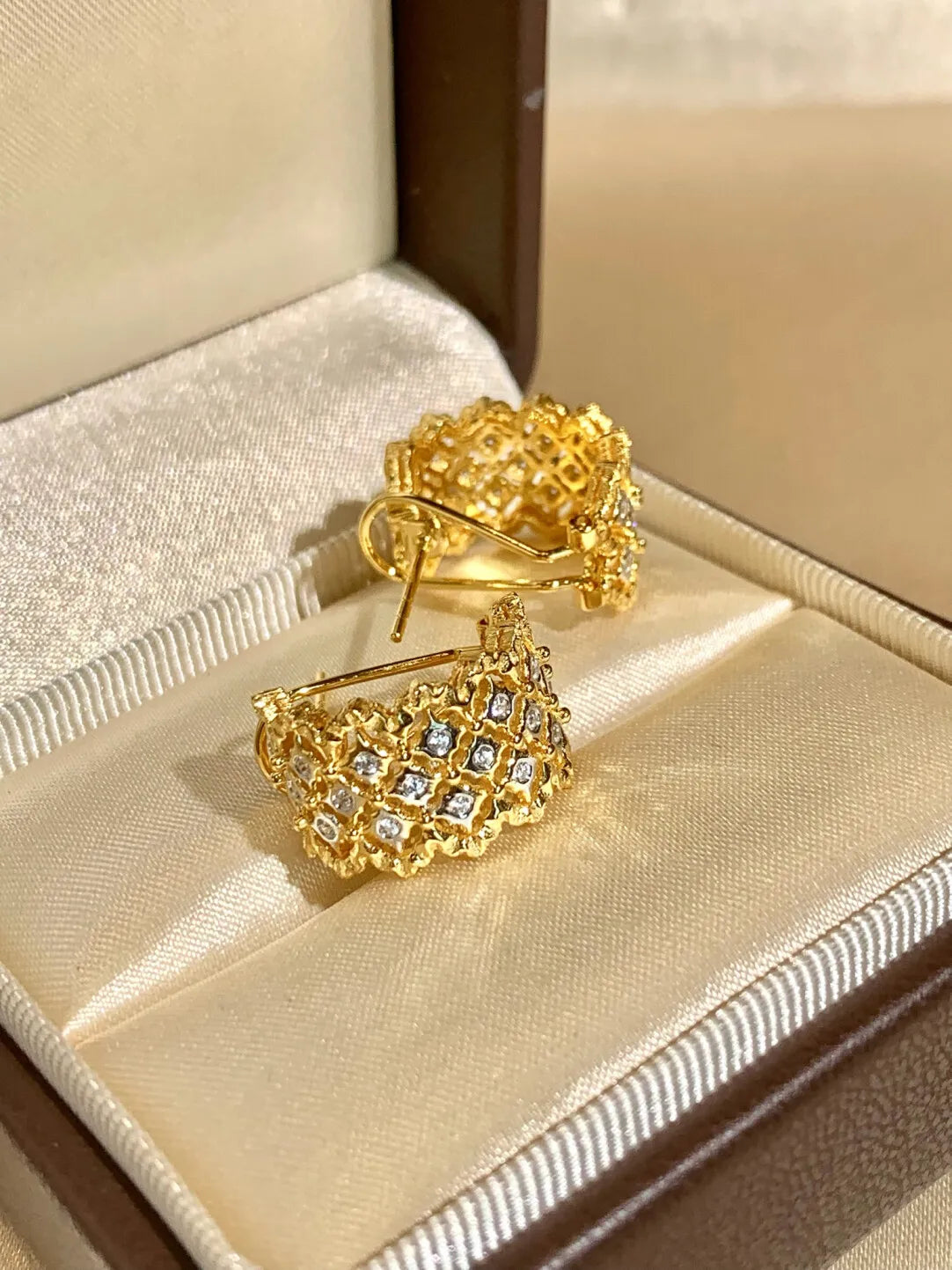 Italian Medieval-style Retro Color-blocked Lace Ring Earrings S925 Silver Gold Plated