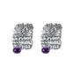 S925 Sterling Silver Stud Earrings for Women Mermaid Retro Texture Geometric Pattern Inlaid Amethyst Ear Stud Jewelry Wholesale