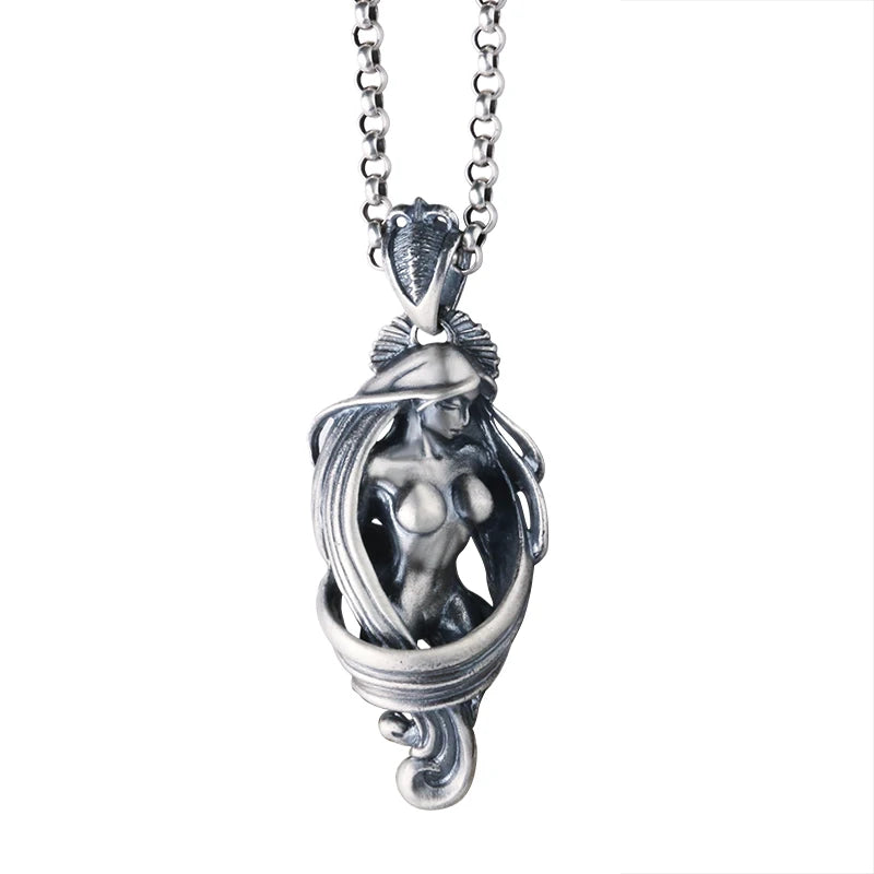 Necklace Pendant Real 925 Sterling Silver Men Women Naked Girl Design Free Leather Rope Chain Vintage Fashion Jewelry 2024 P91