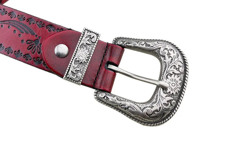 Punk retro embossed first layer cowhide belt, national personality  literary fashion bohemian port style men's and women's belt