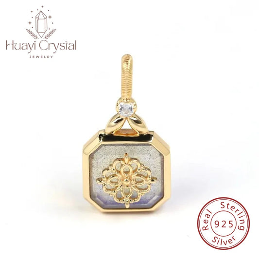 Japanese retro style antique series jewelry S925 silver plating K gold natural gray blue light labradorite pendant