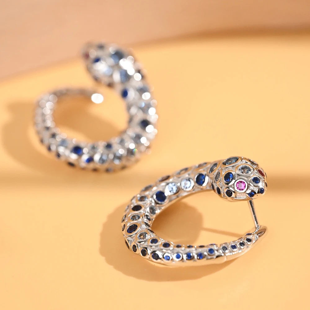 BOEYCJR 925 Silver Zircon Vintage Snake Design Stud Earrings for Women Gift