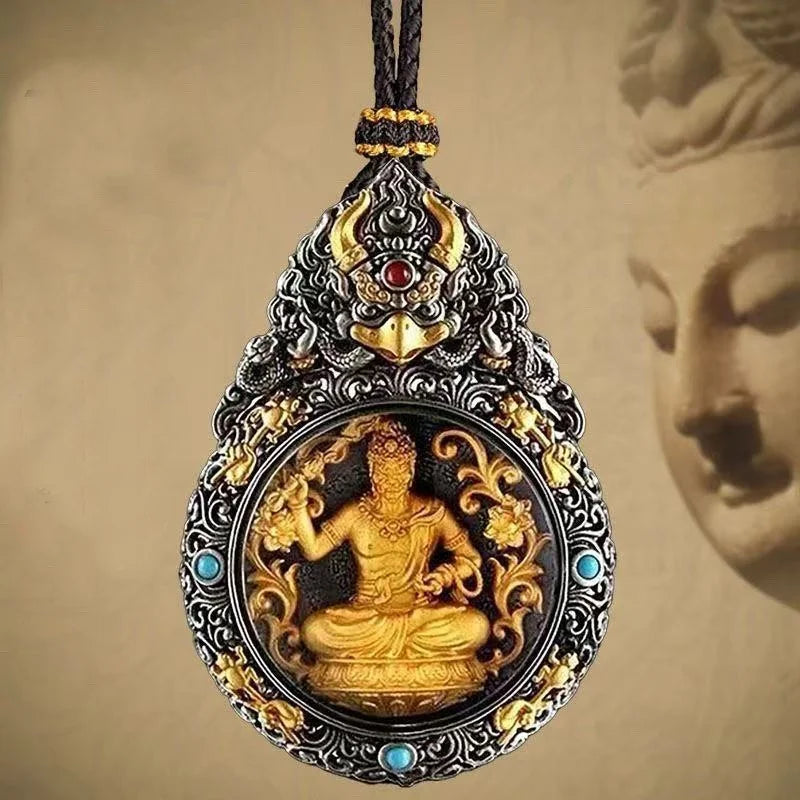 Blessing Yellow Jambhala Tathagata Avalokitesvara Necklace For Men Jewelry Ethnic Style Relief Roc Box Buddha Pendant Women Gift