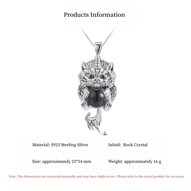 S925 Sterling Silver Pendant for Women Men Retro Wealth Mascot Pixiu Inlaid Rock Crystal Balls Charm Fashion Jewelry Wholesale