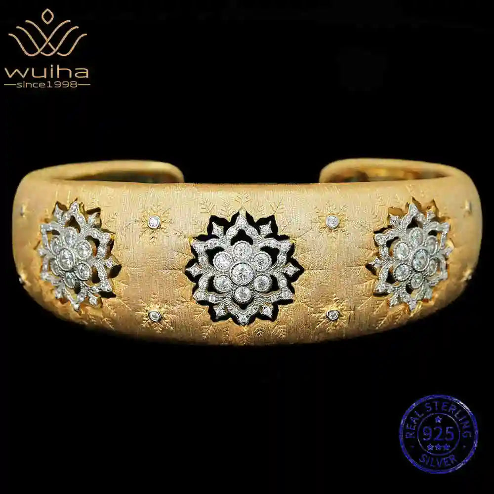 WUIHA Vintage 925 Sterling Silver Lab Sapphire High Carbon Diamonds Gemstone Wedding Engagement Bracelet Bangle Fine Jewelry
