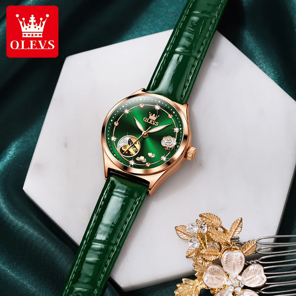 OLEVS Brand Ladies' Watch Fully Automatic Mechanical Watch Fashion Leather Strap 6601