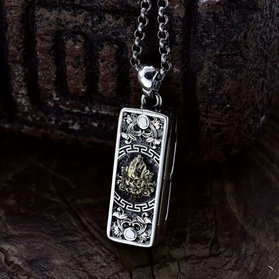 BOCAI NEW S925 Sterling Silver Retro Personality Yellow God Of Wealth Harmonica Pendant