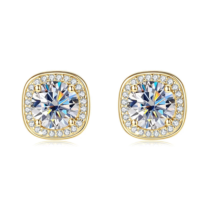 Rrjzz Classic Square 1CT Moissanit Women Earrings with Certificate 925 Sterling Silver Vintage Stud Ear for Wedding Fine Jewelry