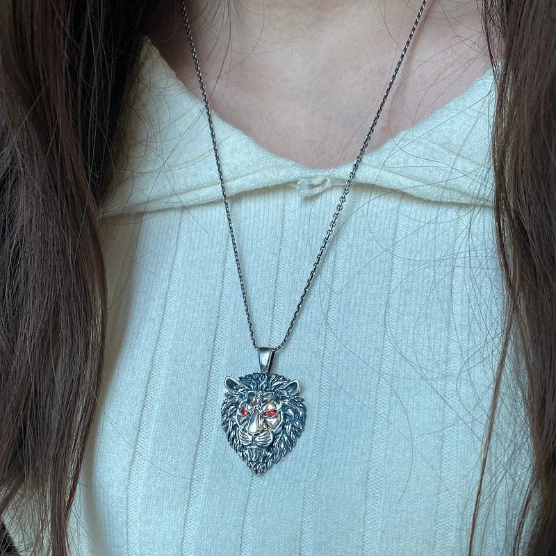 BOCAI S925 Silver Retro Personalized Lion Head Pendant