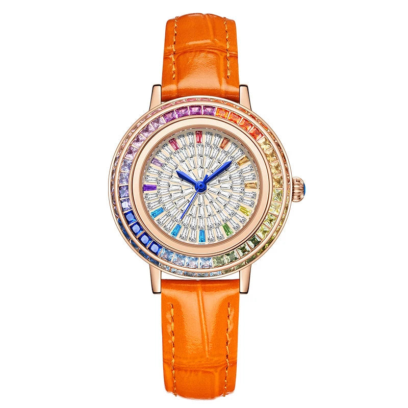 Women Fashion Quartz Watch Light Luxury Brand All Sky Star Leather Strap Diamond Jewelry Crystal Ladies Wristwatches Gift