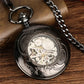 Antique Pocket Watch Hollow Gear Case Men's Hand Winding Mechanical Clock Pendant Chain Luminous Hands Black Timepiece