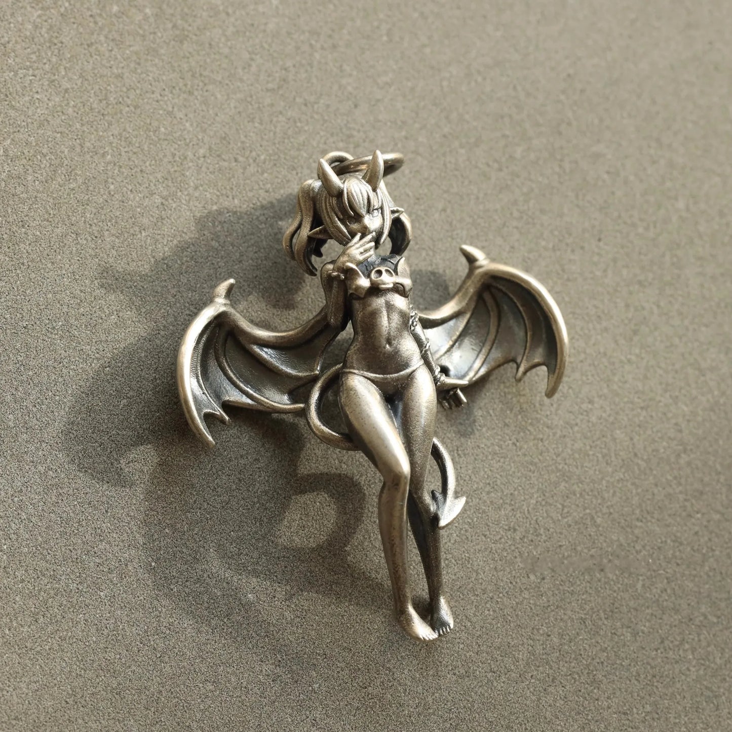 BOCAI Original S925 Silver Charm Demon Lulum Angel Pendant for Men and Women Retro Silver Decoration Devil Wing Pendant