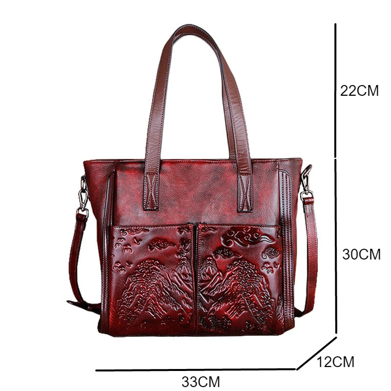 MOTAORA Vintage Genuine Leather Handbag for Women Handmade Embossed Tote Bag Casual Shoulder Bag Purse 2025 Trendy Designer