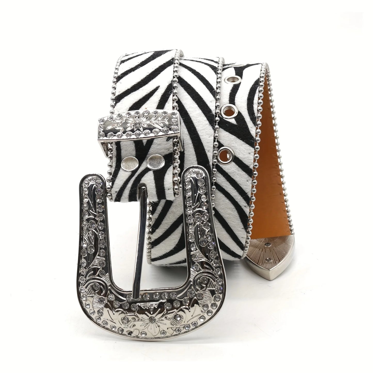 Unisex New Arrival Punk Style Leopard Zebra Print Rhinestone Belt With Alloy Buckle Y2K Belt For Men Women Faux Leather