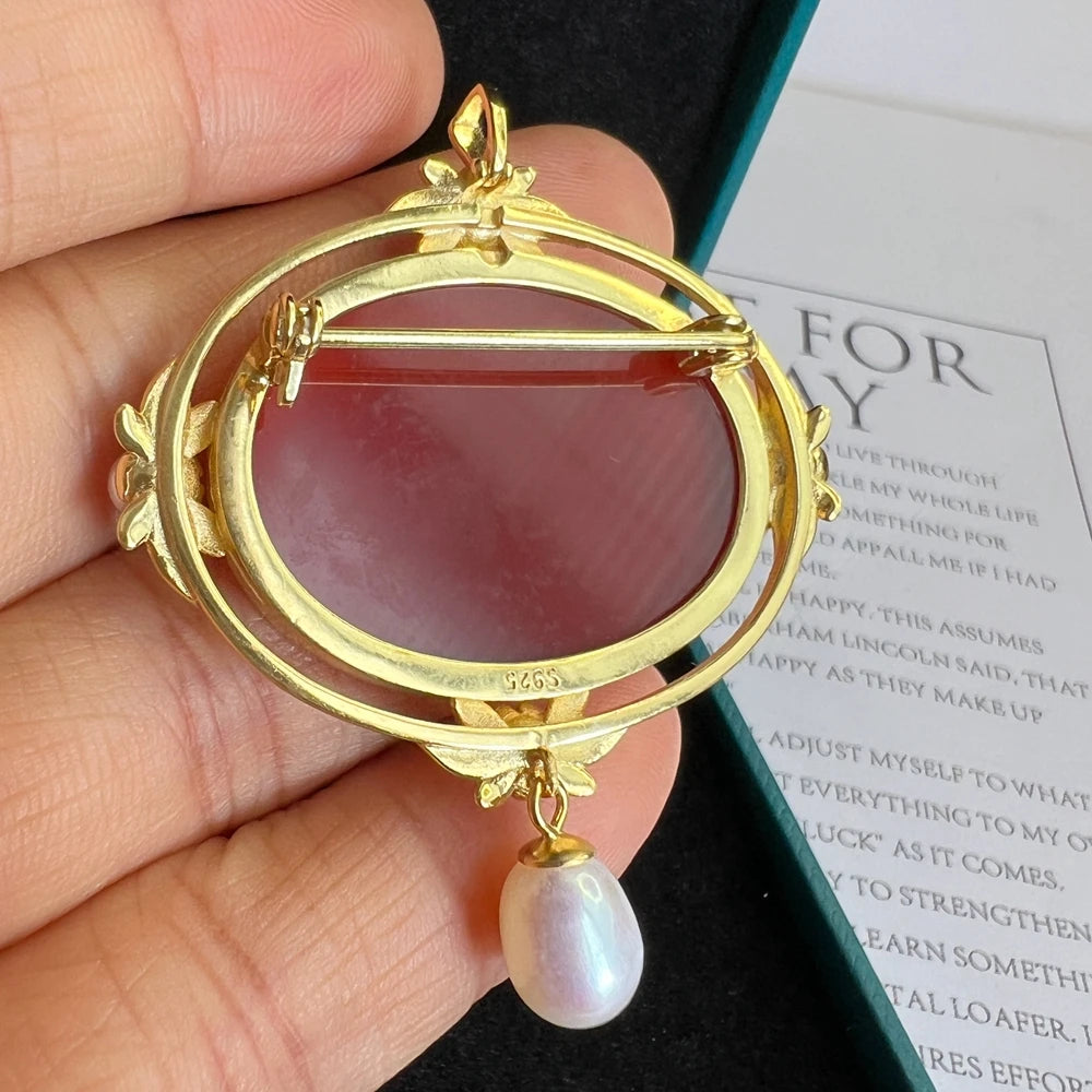 925 Sterling Silver Cameo Charms & Pendant Natural Agate Horse Pendant for Jewelry Making