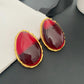 European and American retro geometric elliptical design earrings - red, silver and green resin earrings