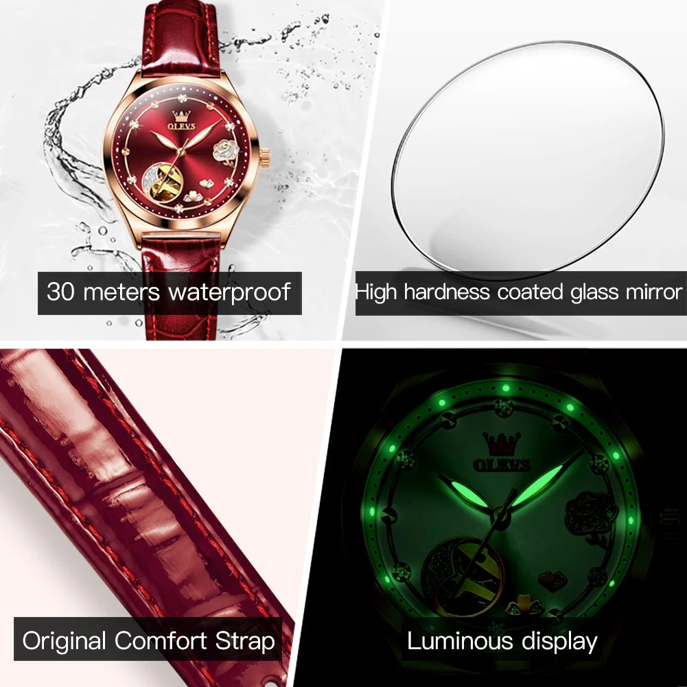 OLEVS Brand Ladies' Watch Fully Automatic Mechanical Watch Fashion Leather Strap 6601