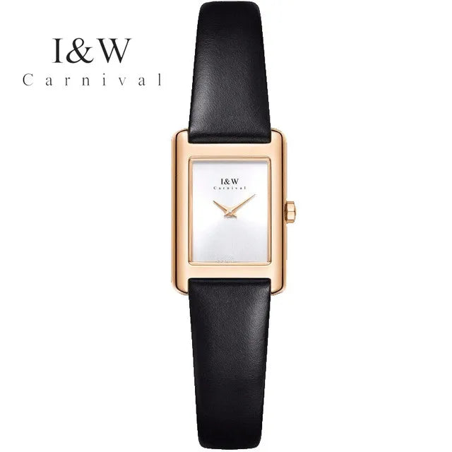 CARNIVAL Fashion Watch for Women Brand Luxury Ladies Square Leather Girls Quartz Wristwatches Waterproof Womens 2025 Reloj Mujer