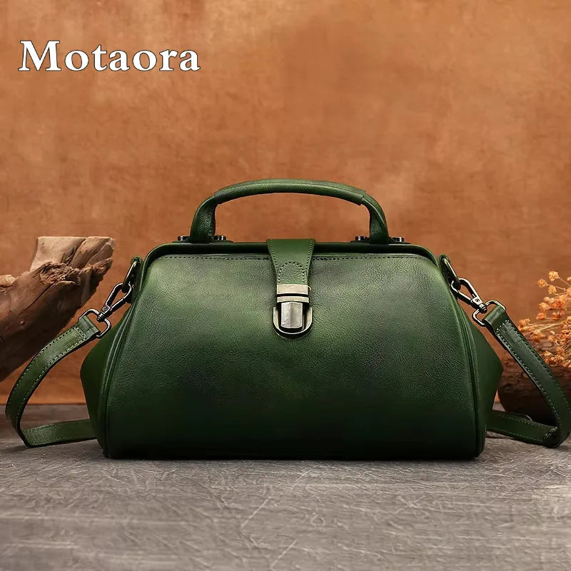 MOTAORA Women's Vintage Genuine Leather Crossbody Messenger Bag with Phone Pocket, Zipper Pockets & Buckle Closure